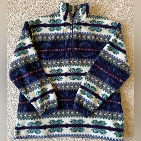 Vintage Other - Vintage 90s Fleece Fair Isle Pattern Quarter Zip Pullover Sweater